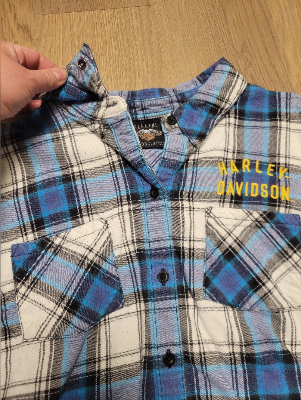 Harley-Davidson Blue & White  Plaid Workshirt with Yellow Logo